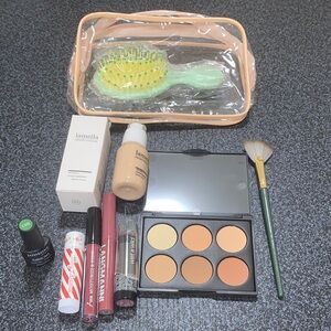 Makeup and Beauty Set hair Brush and Palette lipgloss lipstick bundle contour